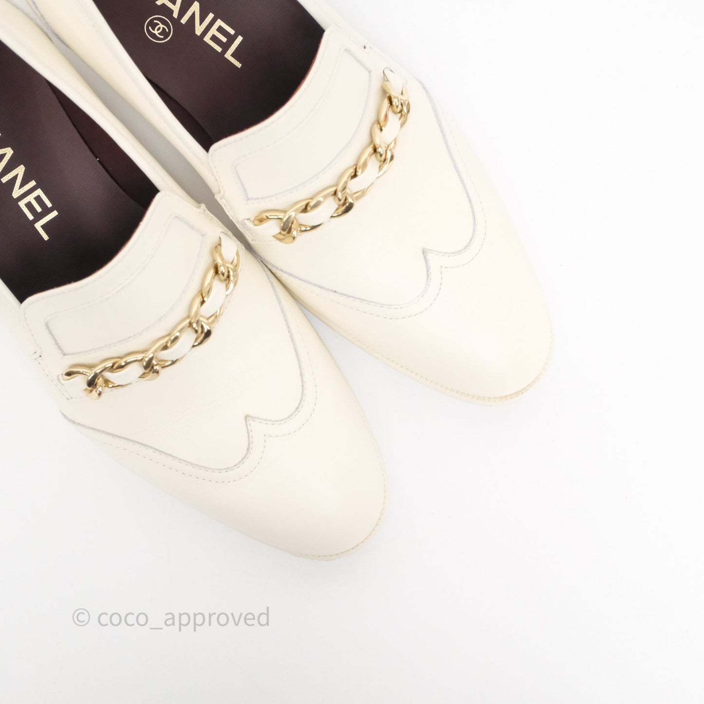 Chanel Chain White Calfskin Loafers Size 36