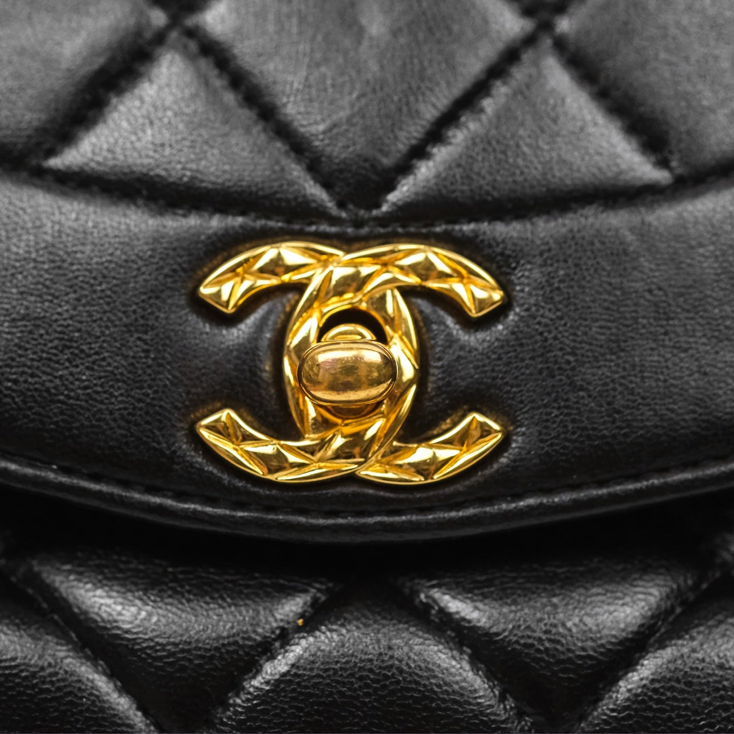 Chanel Vintage Diana Fringe Camera Bag Black Lambskin 24K Gold Hardware