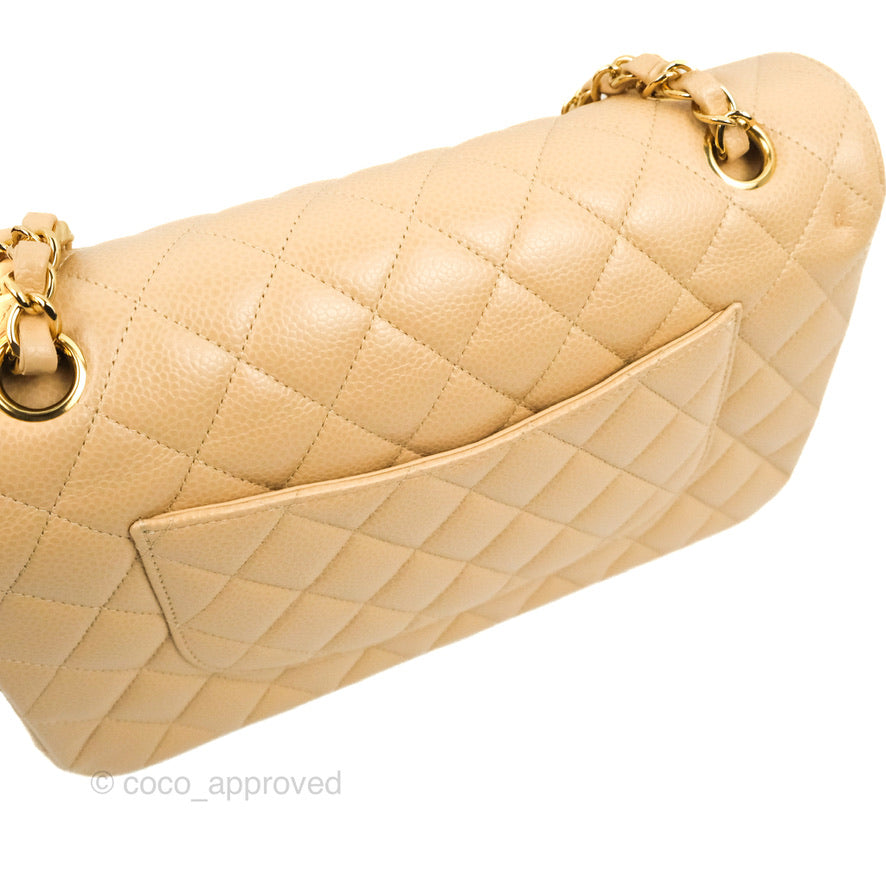 Chanel Quilted Classic M/L Medium Flap Beige Caviar Gold Hardware