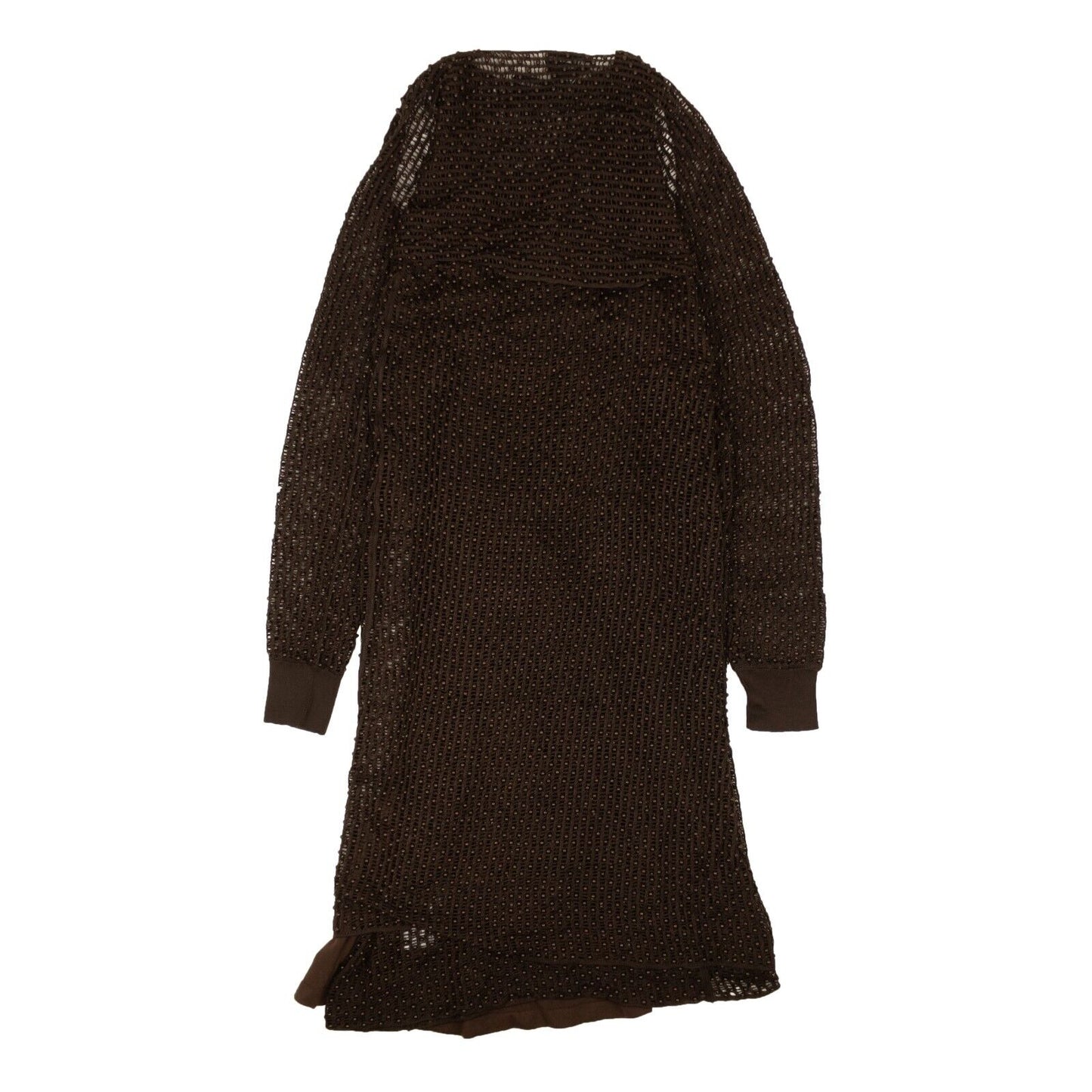 NWT Luxury Bottega Veneta Chocolate Brown Beaded Mesh Knit Dress Set