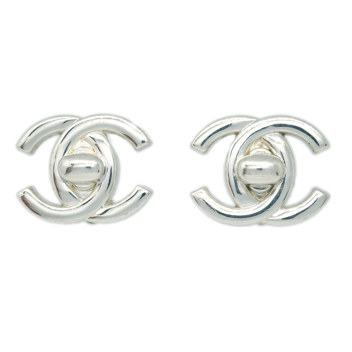 Chanel CC Turnlock Earrings Clip-On Silver Large 97A