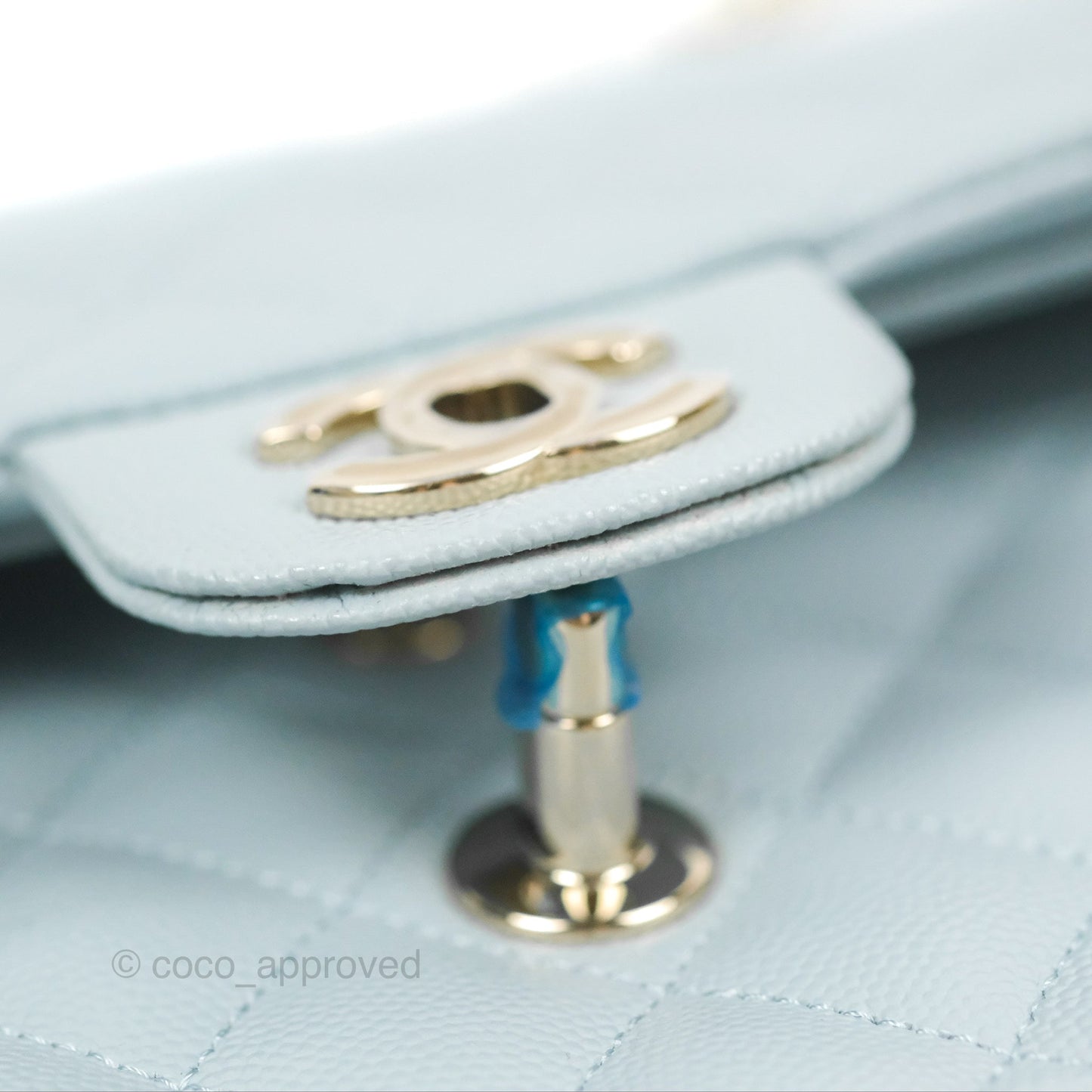 Chanel Small Classic Quilted Flap Light Blue Caviar Gold Hardware 22P