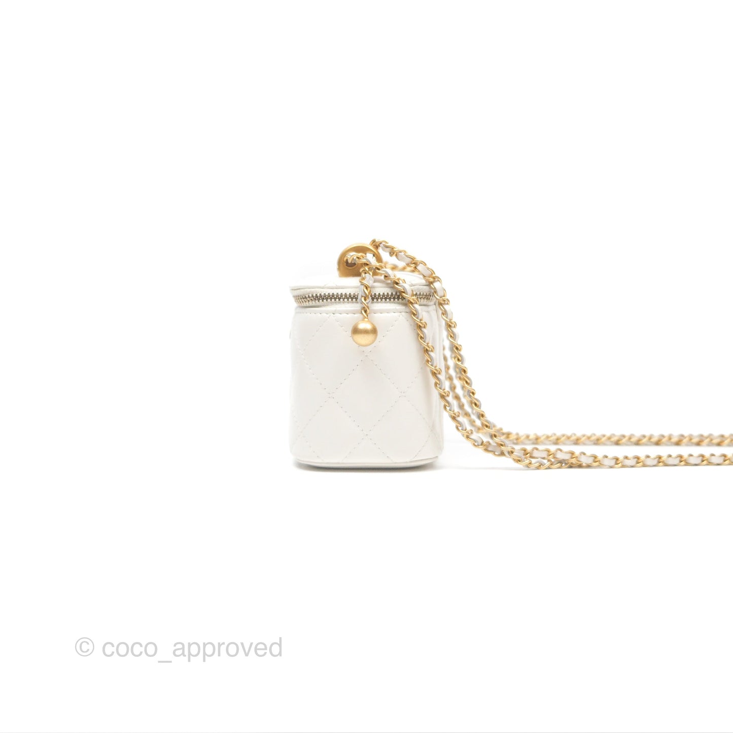 Chanel Quilted Mini Perfect Fit Vanity With Chain White Calfskin Aged Gold Hardware