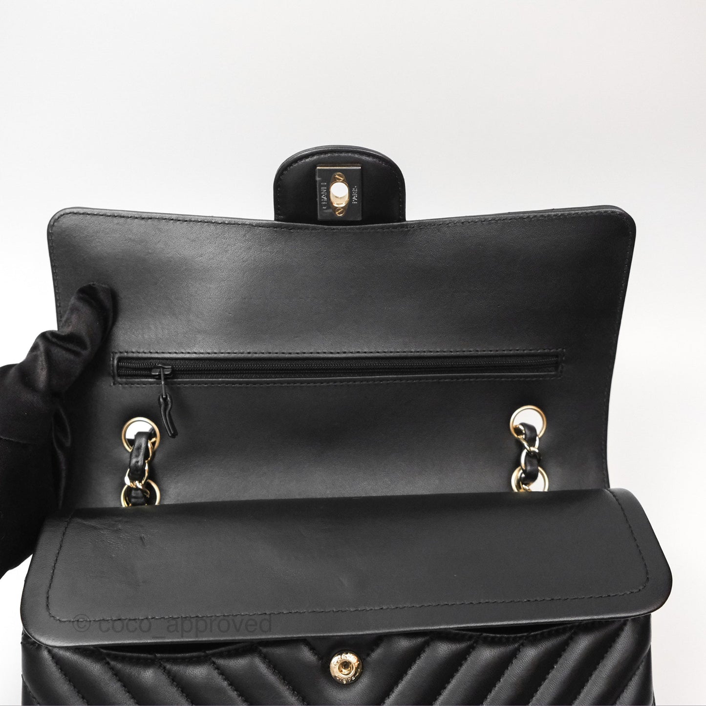 Chanel Classic M/L Medium Chevron Double Flap Black Lambskin Gold Hardware