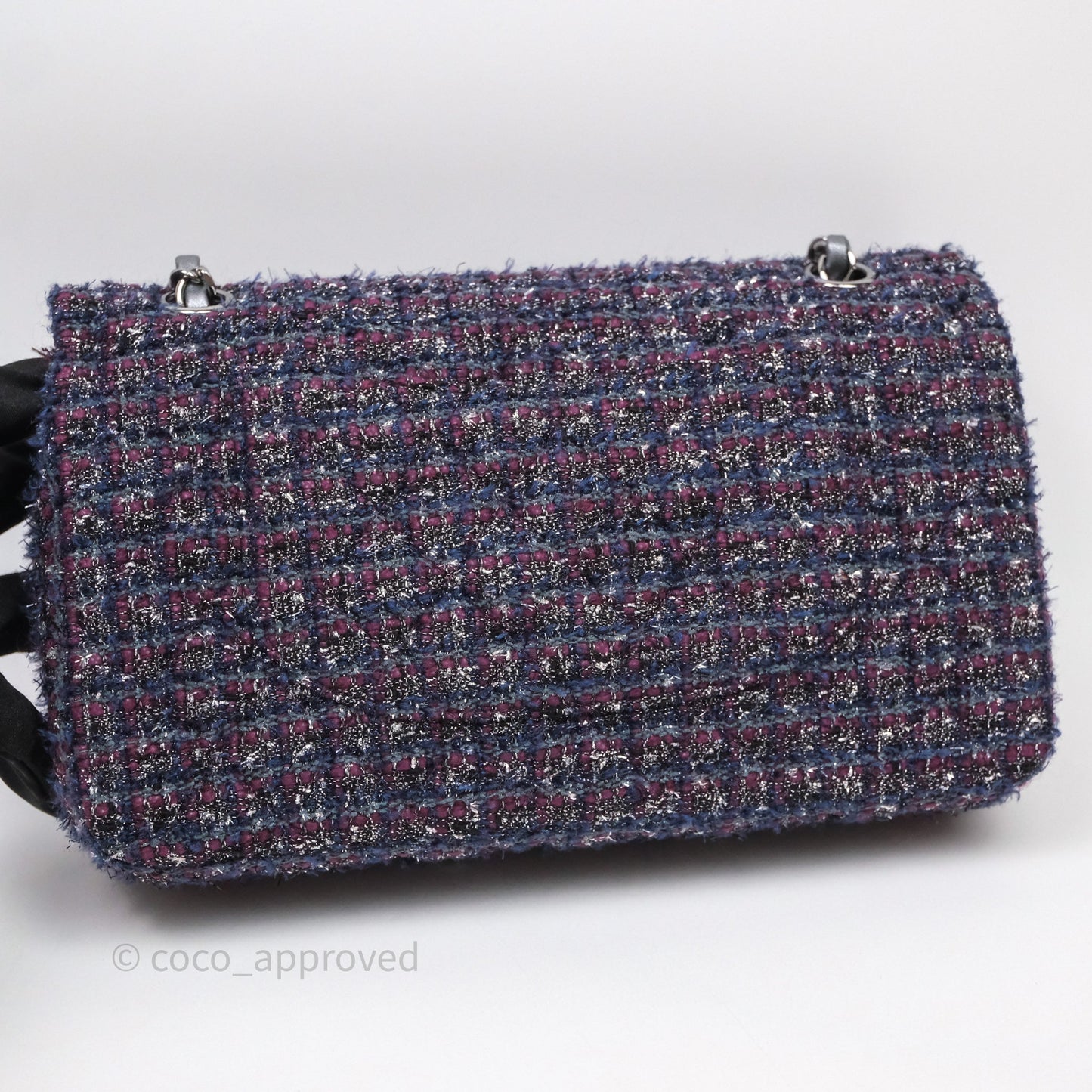 Chanel Classic M/L Medium Double Flap Purple Tweed Glitter Gun Metal