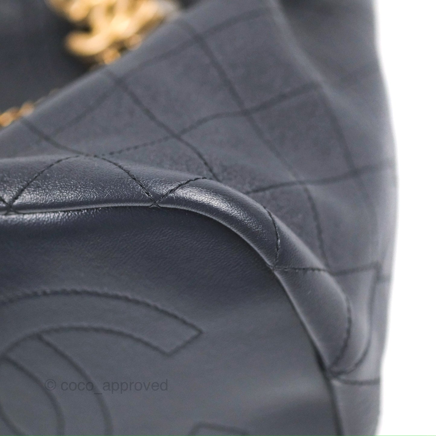Chanel Quilted Top Handle Drawstring Bucket Bag Iridescent Navy Calfskin Aged Gold Hardware