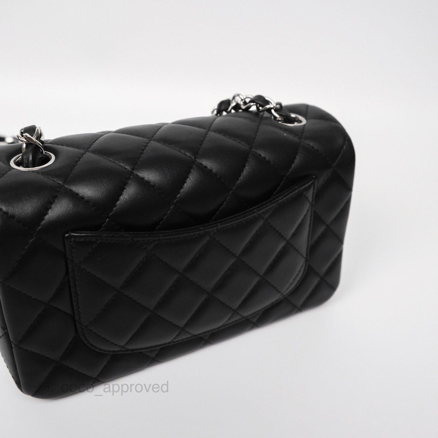Chanel Quilted Mini Rectangular Flap Black Lambskin Silver Hardware