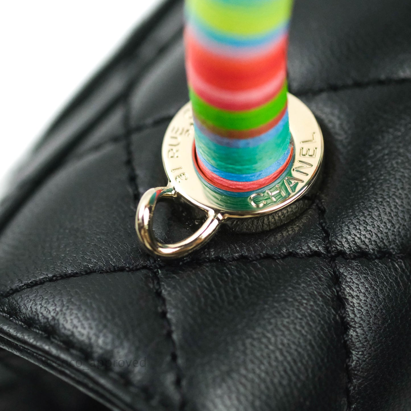 Chanel Quilted Extra Mini Rainbow Coco Handle Bag Lambskin Black Gold Hardware