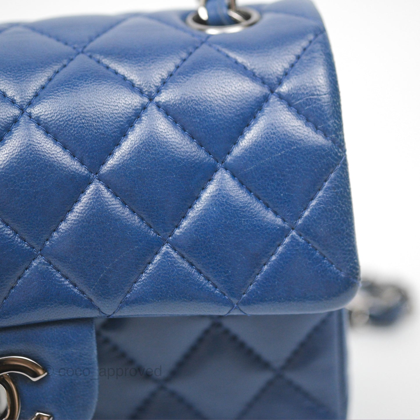 Chanel Mini Rectangular Flap Quilted Navy Lambskin Silver Hardware