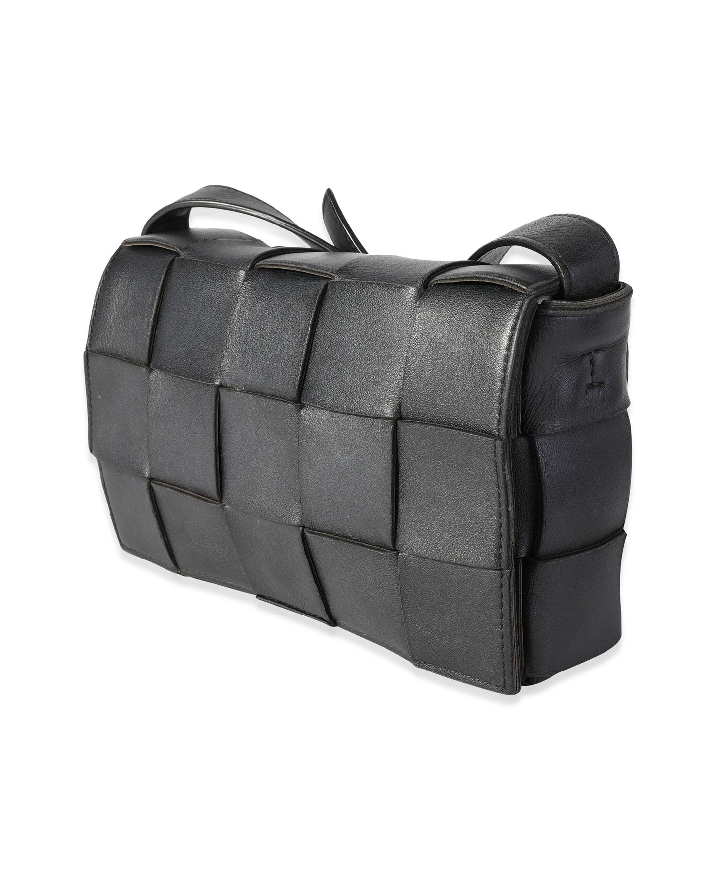 Luxury Bottega Veneta Black Intrecciato Calfskin Cassette Bag