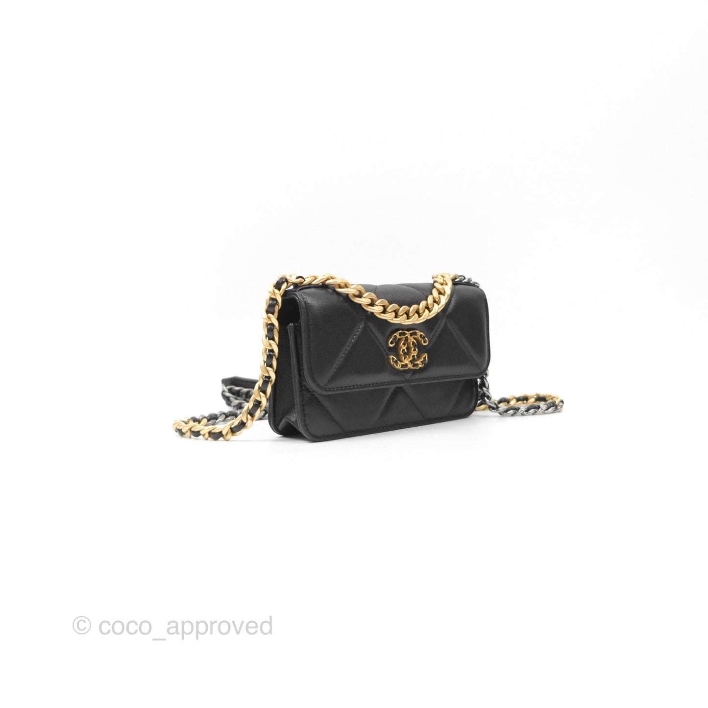 Chanel 19 Mini WOC Flap Phone Holder Black Lambskin Mixed Hardware