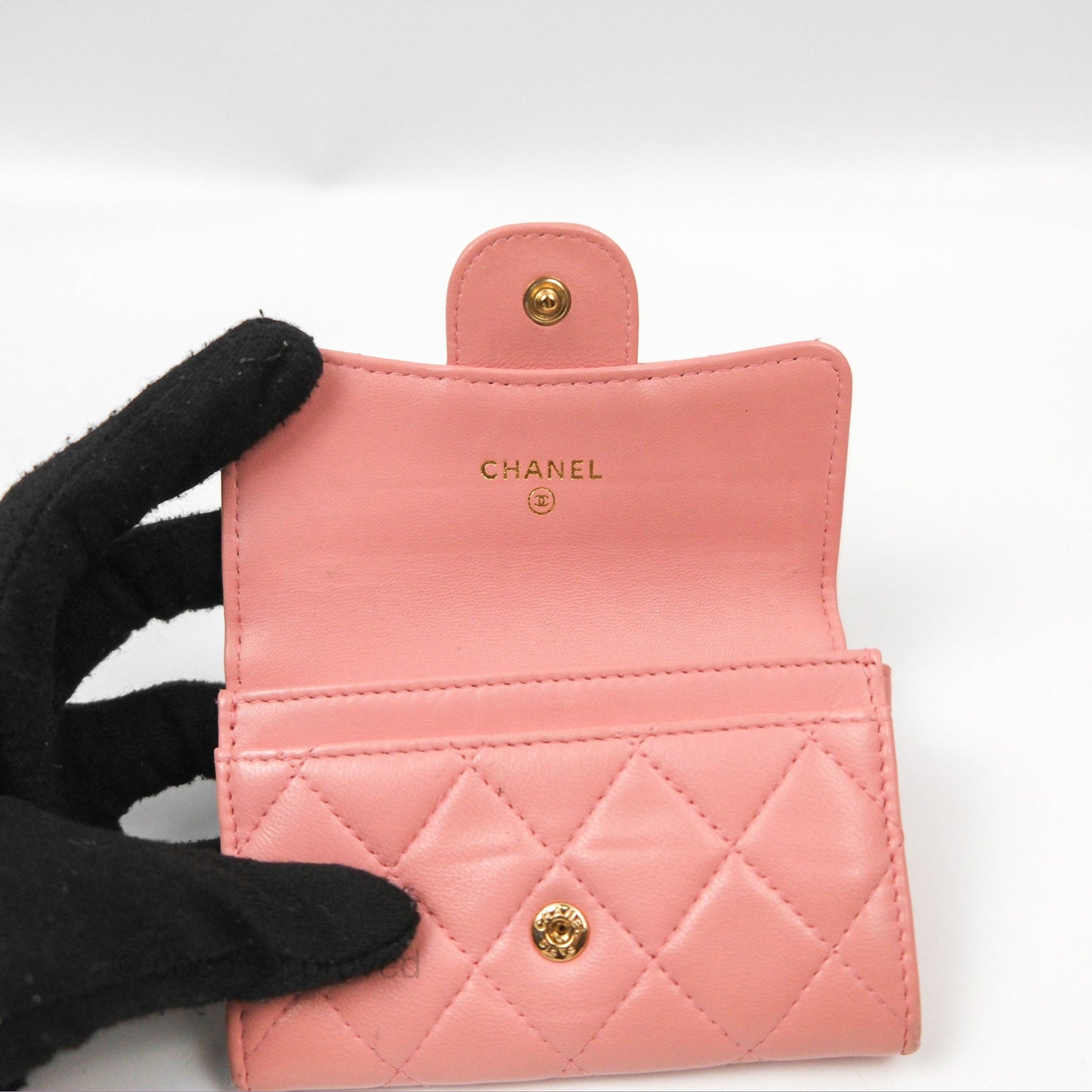 Chanel Quilted Flap Card Holder Pink Lambskin Gold Hardware