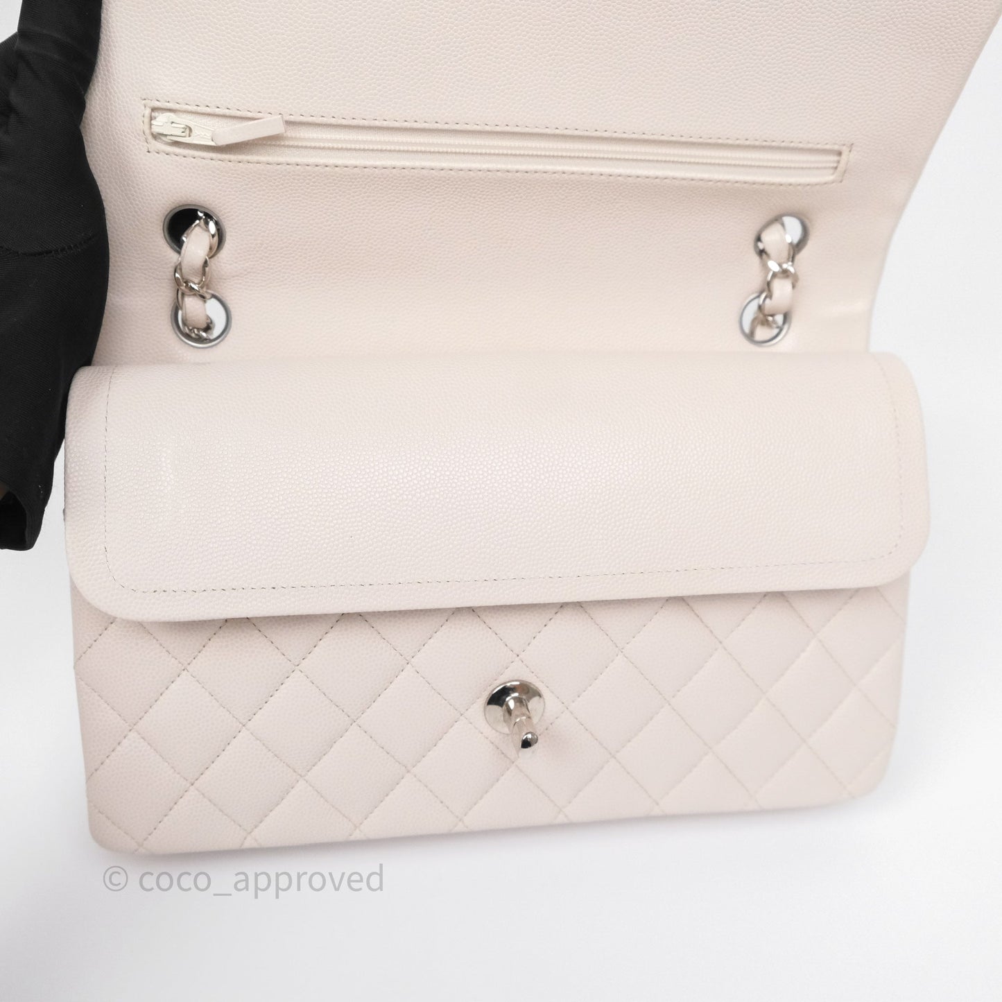 Chanel Classic M/L Medium Flap Quilted Stone Ivory Caviar Silver Hardware