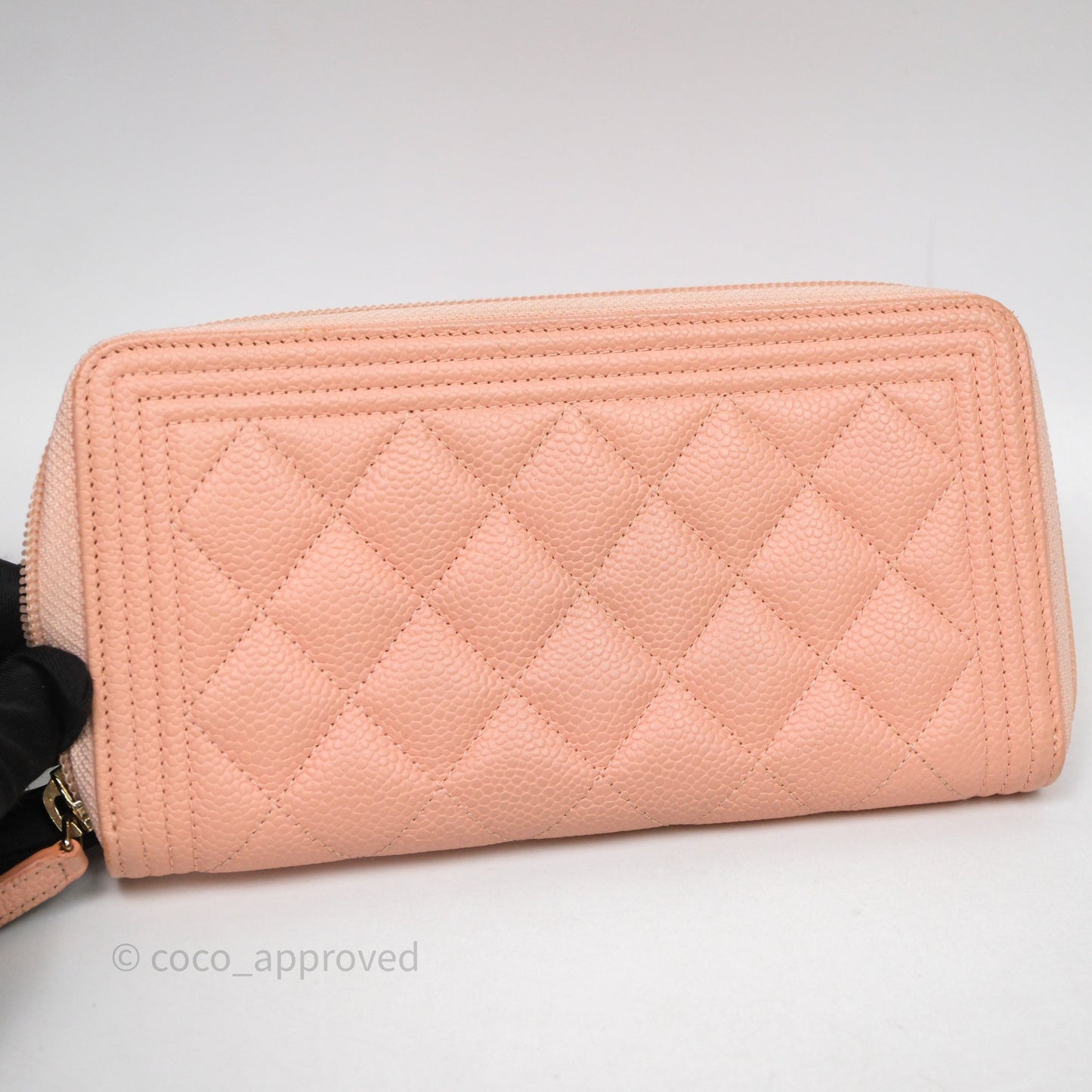 Chanel Boy Zip Long Wallet Pink Caviar Gold Hardware