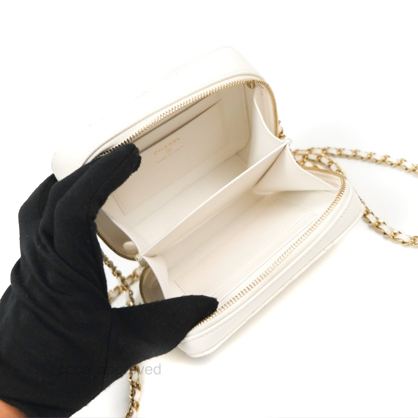 Chanel Mini Quilted Camera Case White Caviar Gold Hardware