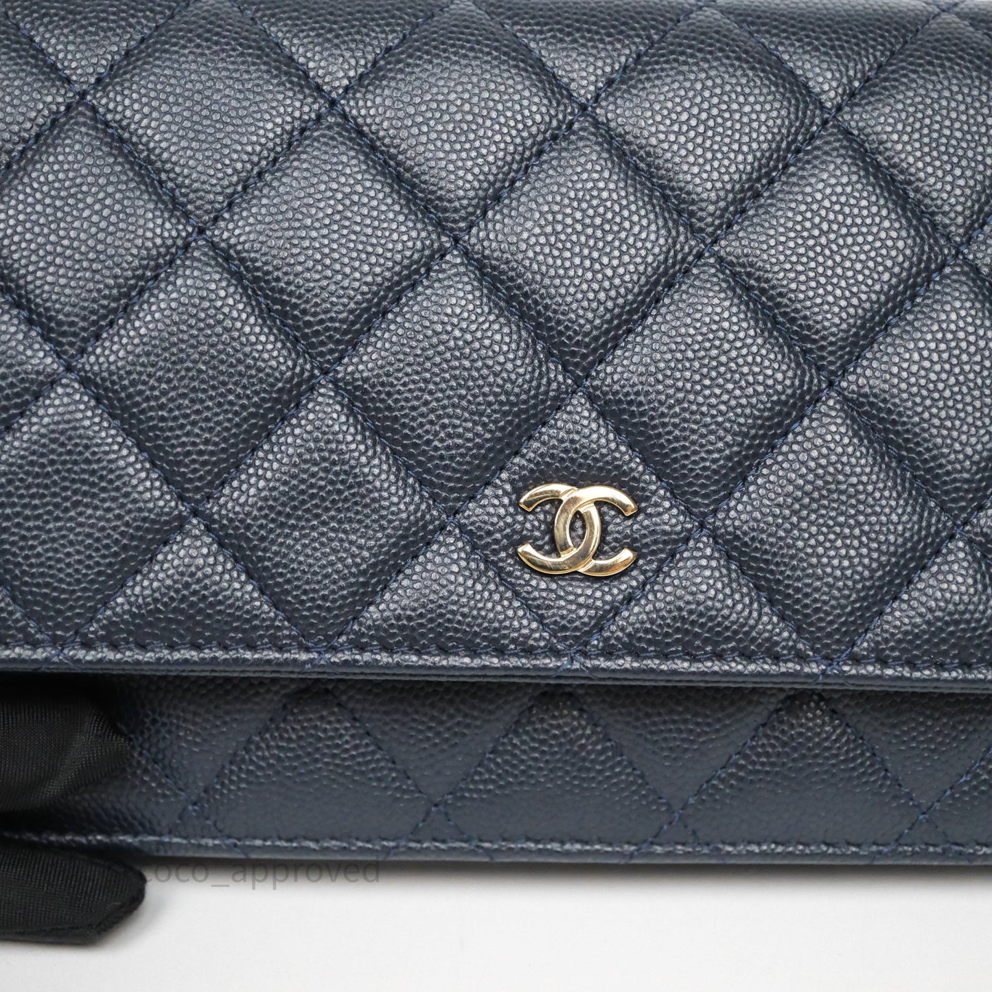 Chanel Classic Wallet On Chain WOC Quilted Navy Caviar Gold Hardware