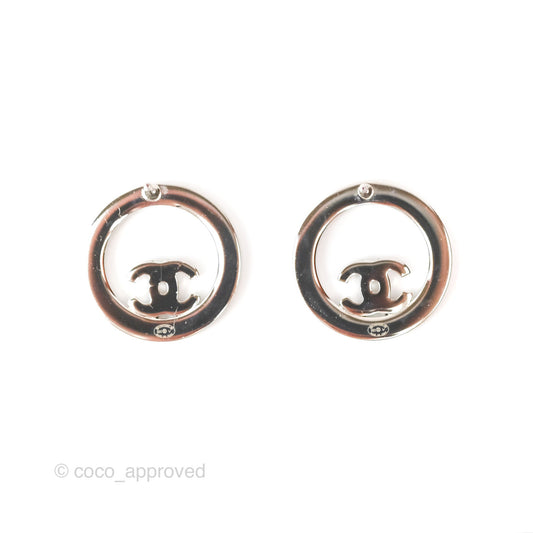 Chanel Crystal CC Round Earrings Silver Tone 23V