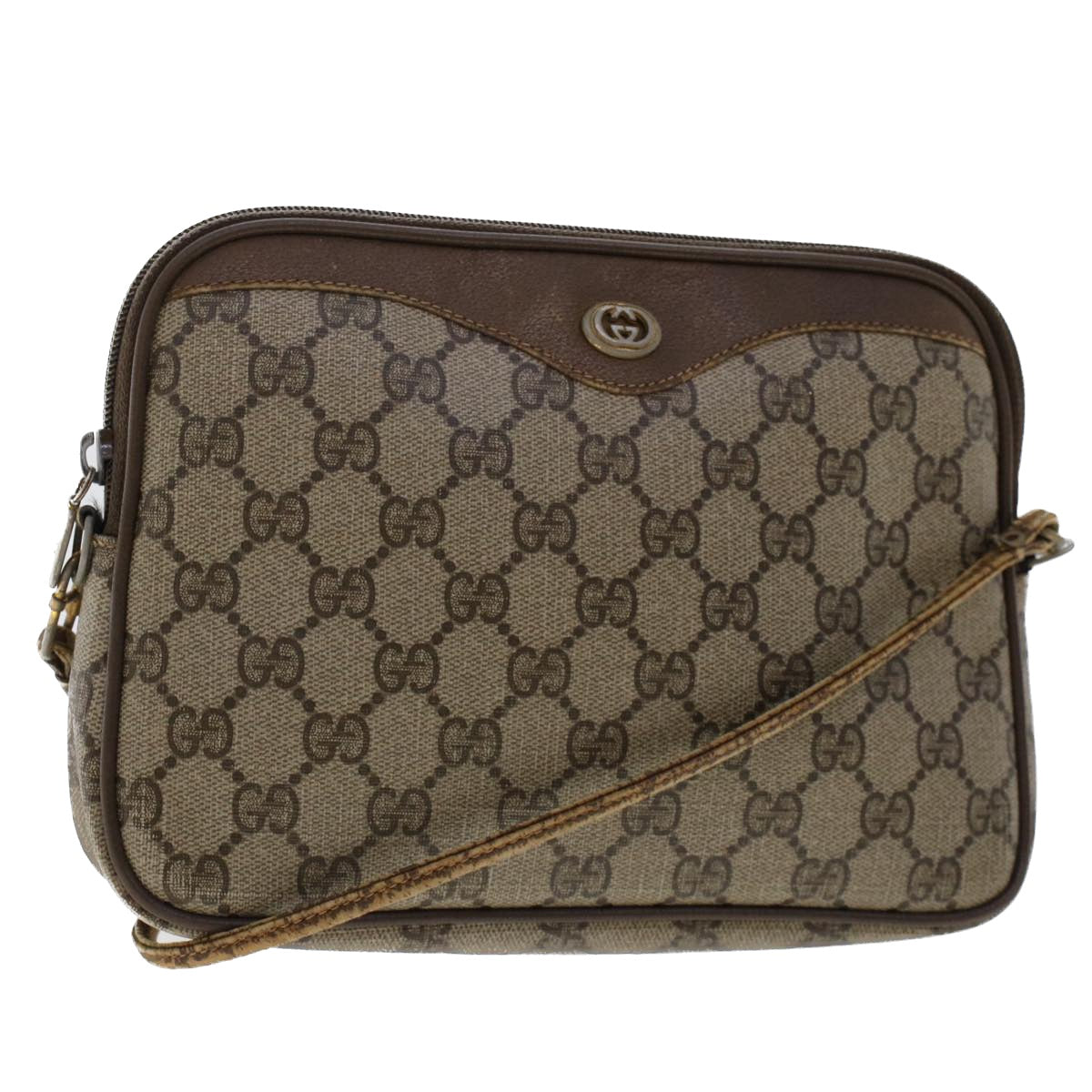 Luxury Gucci GG Canvas Shoulder Bag PVC Leather Beige  48136