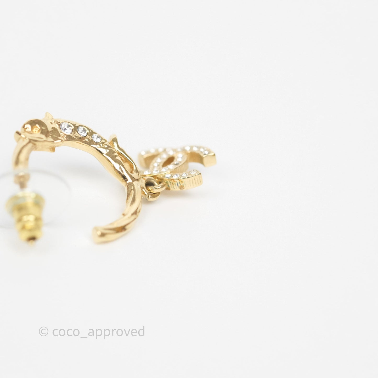 Chanel CC Crystal Hoop Earrings Gold Tone 23V