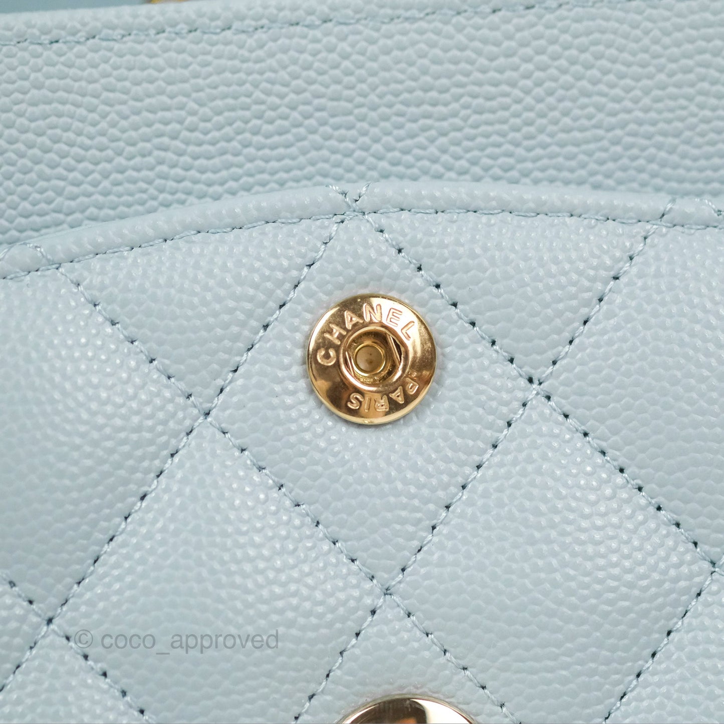 Chanel Small Classic Quilted Flap Light Blue Caviar Gold Hardware 22P