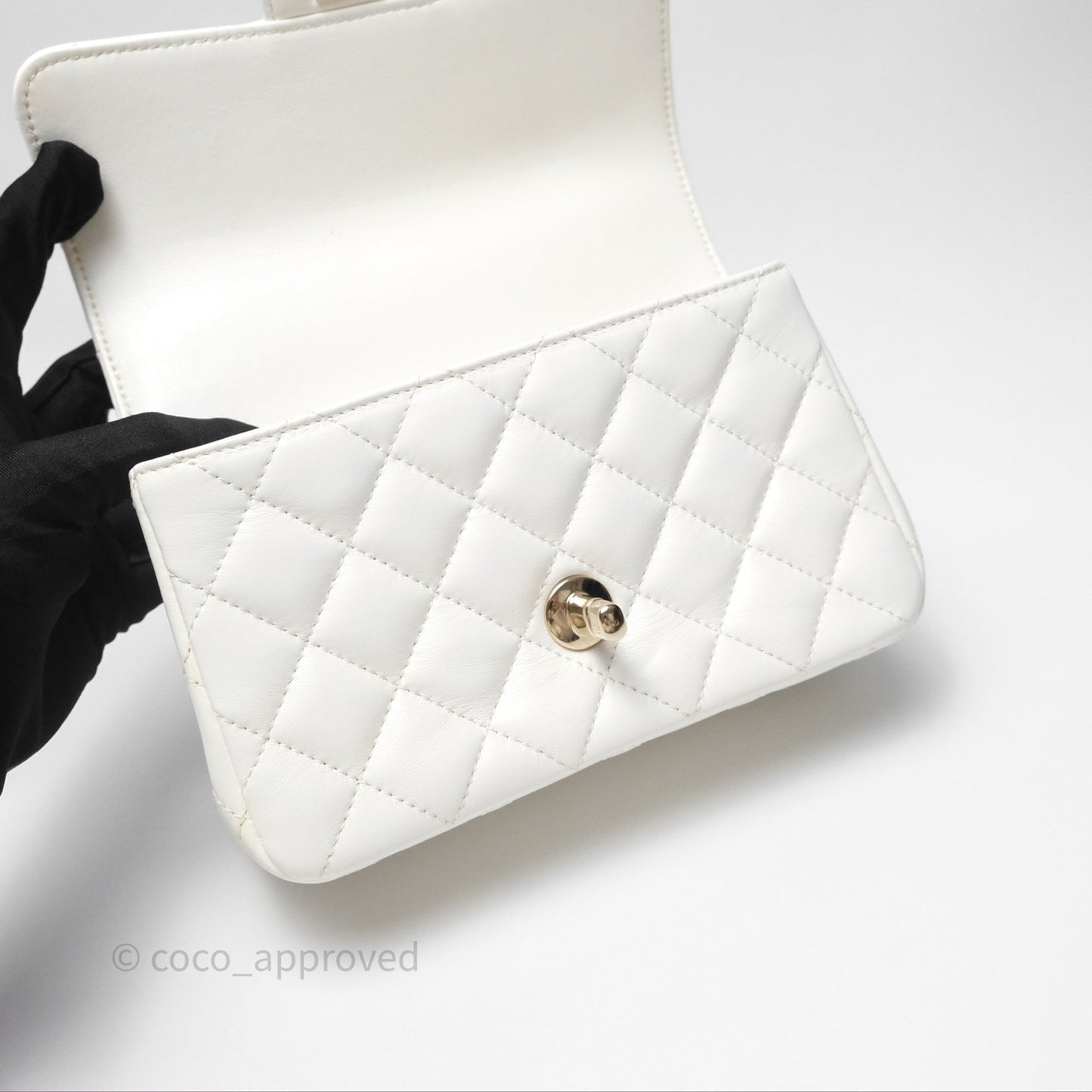 Chanel Crystals Top Handle Mini Rectangular Flap Bag White Lambskin Gold Hardware