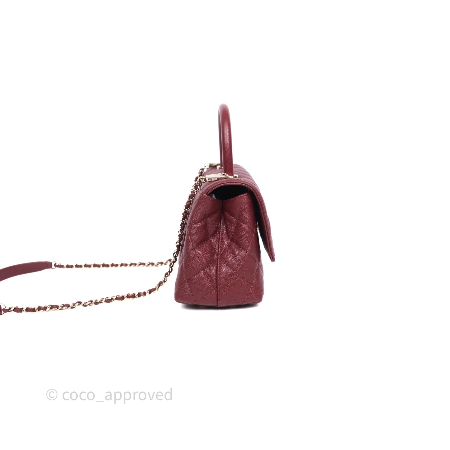 Chanel Small Coco Handle Quilted Red Burgundy Caviar Gold Hardware