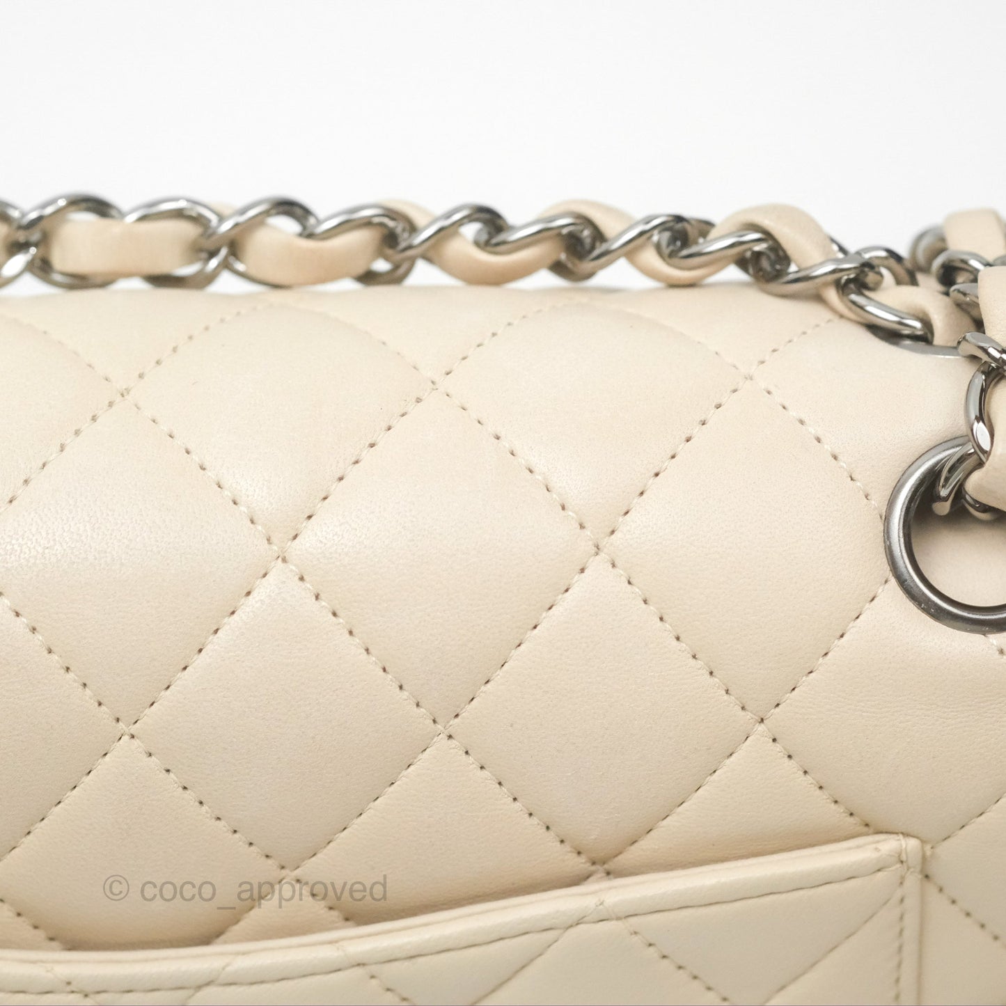 Chanel Classic M/L Medium Flap Quilted Pale Beige Lambskin Gun Metal