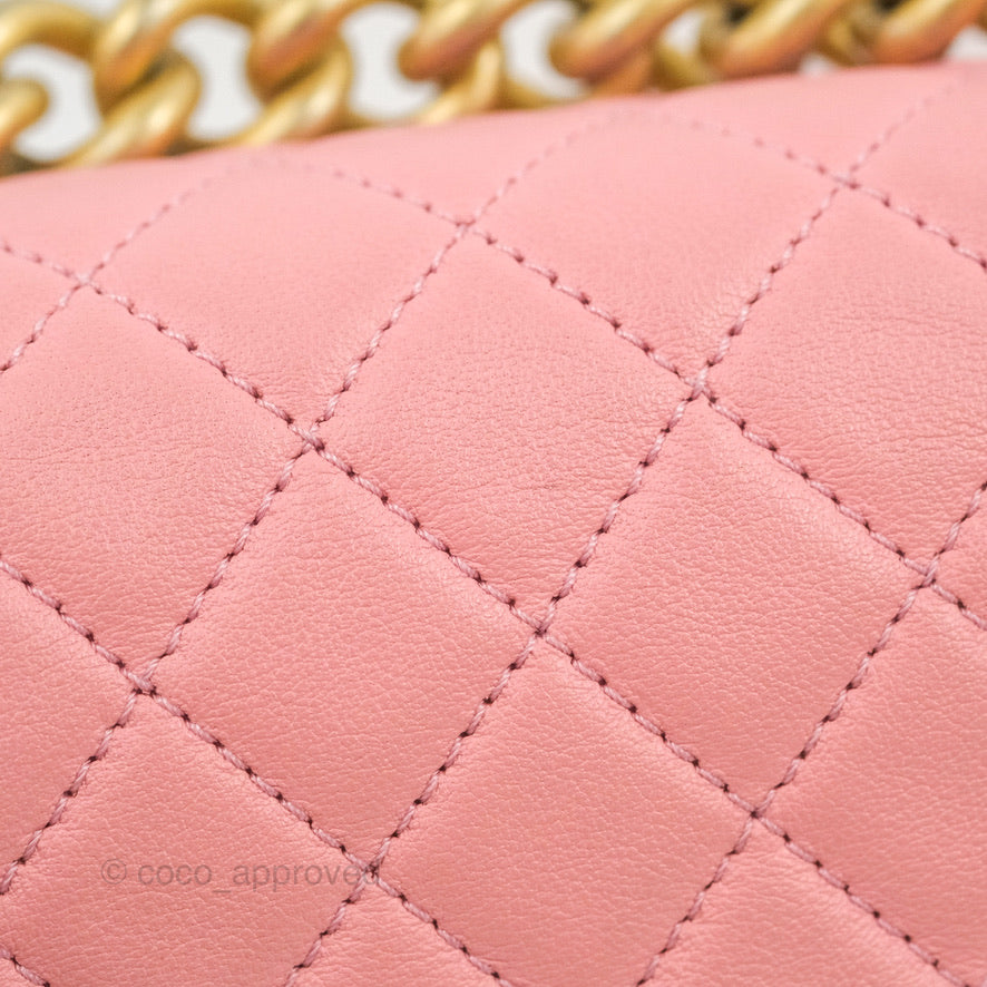 Chanel Small Quilted Boy Pink Calfskin Aged Gold Hardware