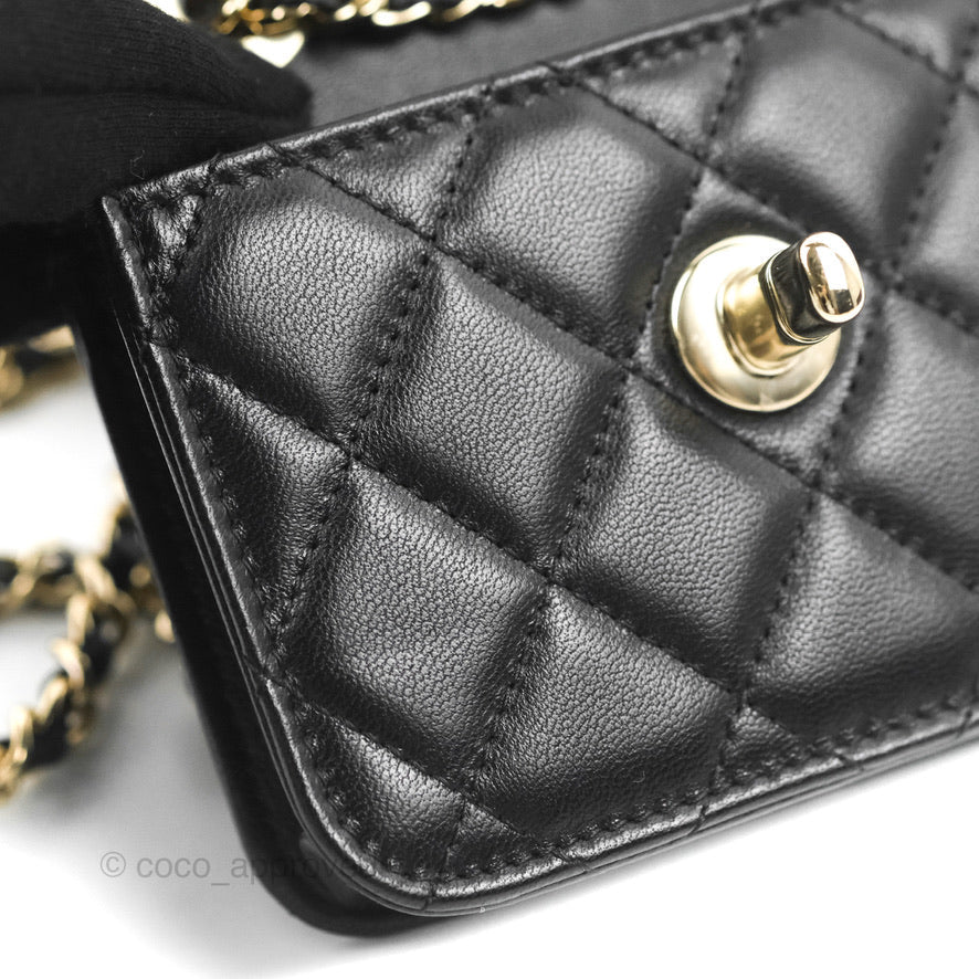 Chanel Mini Quilted Trendy CC Card Holder With Chain Black Lambskin Gold Hardware