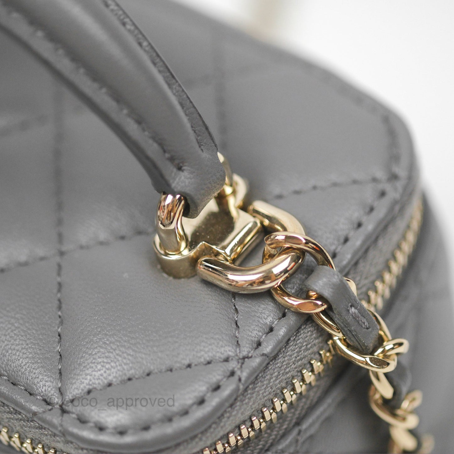 Chanel Mini Top Handle Vanity With Chain Grey Lambskin Gold Hardware