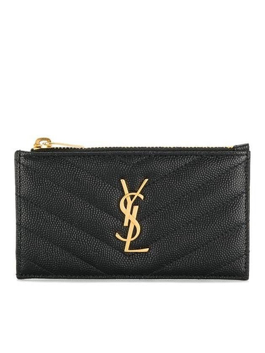 Luxury Saint Laurent Monogram Fragment Zipper Card Wallet Black