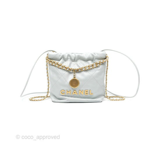 Chanel 22 Mini Bag Light Blue Grey Shiny Calfskin