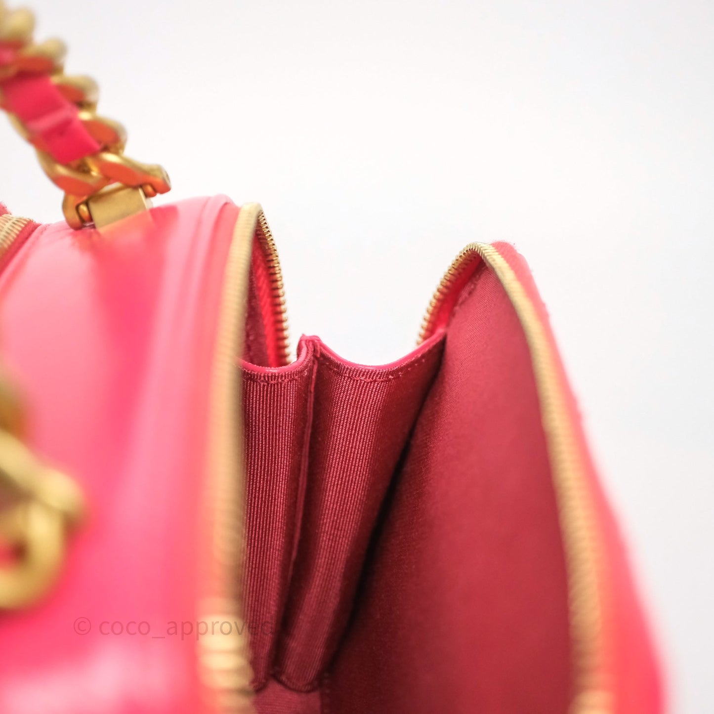 Chanel Small Top Handle Vanity Case Hot Pink Shiny Crumpled Calfskin Aged Gold Hardware