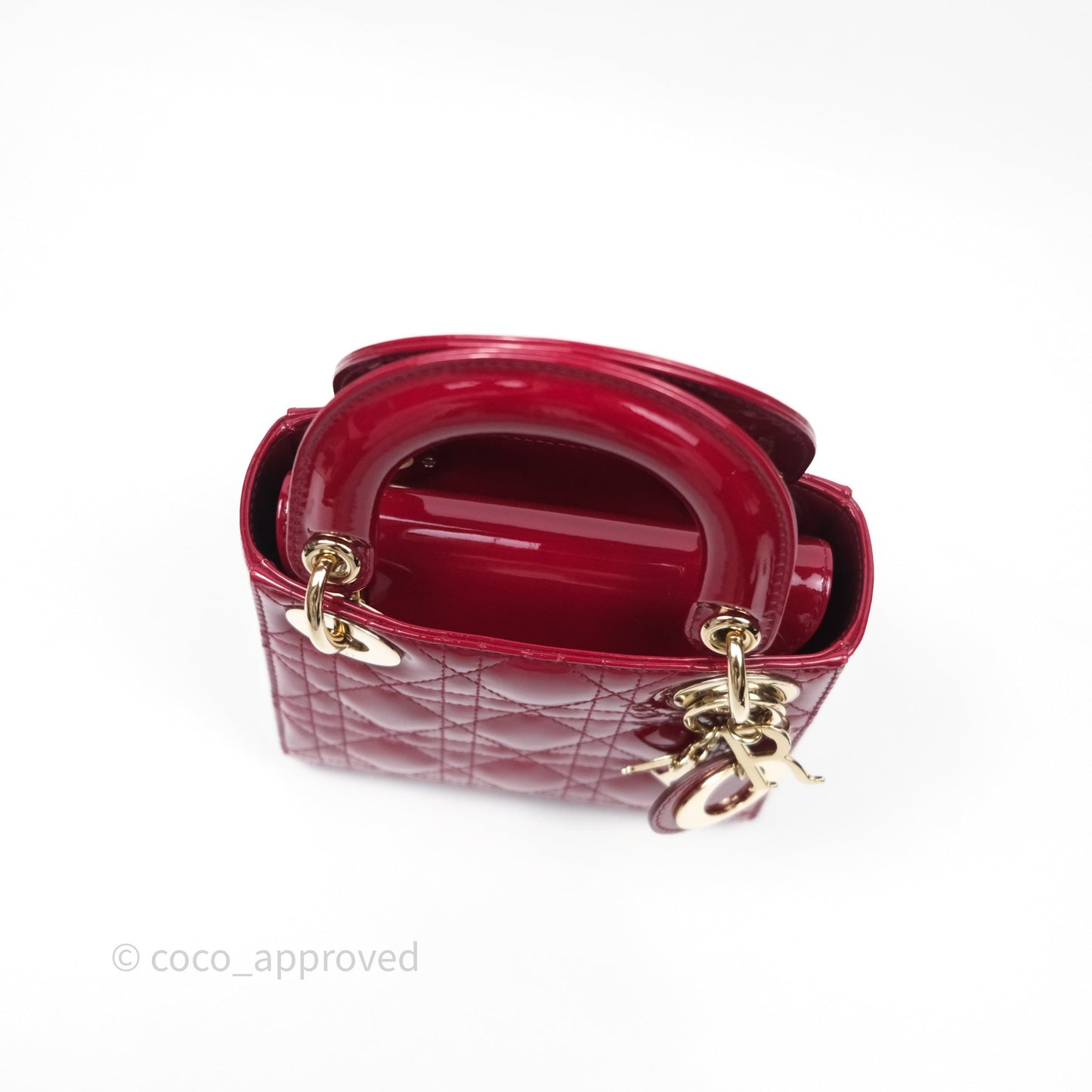 Christian Dior Mini Lady Dior Red Patent Cannage Gold Hardware