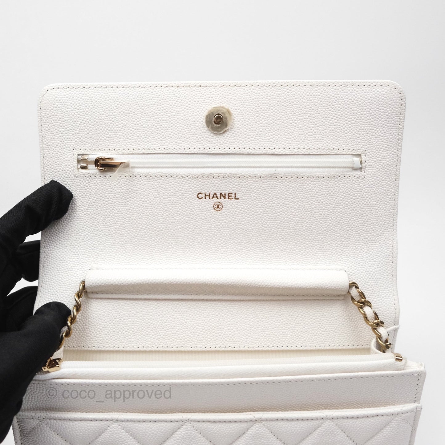Chanel Quilted Classic Wallet on Chain WOC White Caviar Gold Hardware