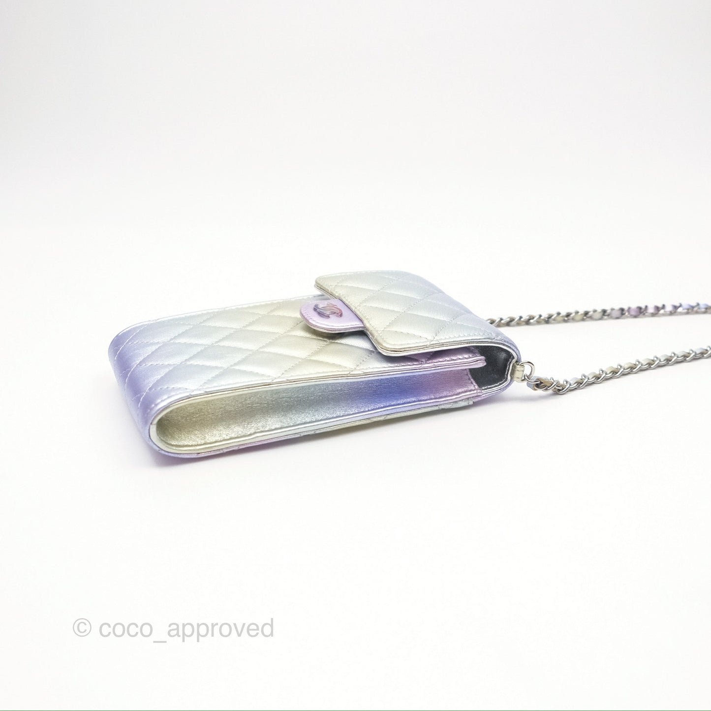 Chanel Classic Quilted Phone Holder Iridescent Rainbow Calfskin
