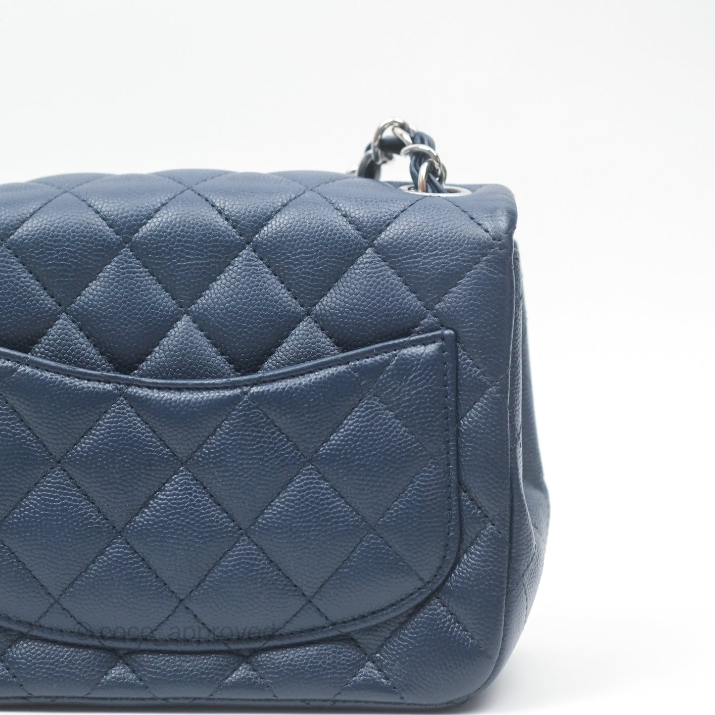 Chanel Mini Square Flap Quilted Navy Caviar Silver Hardware