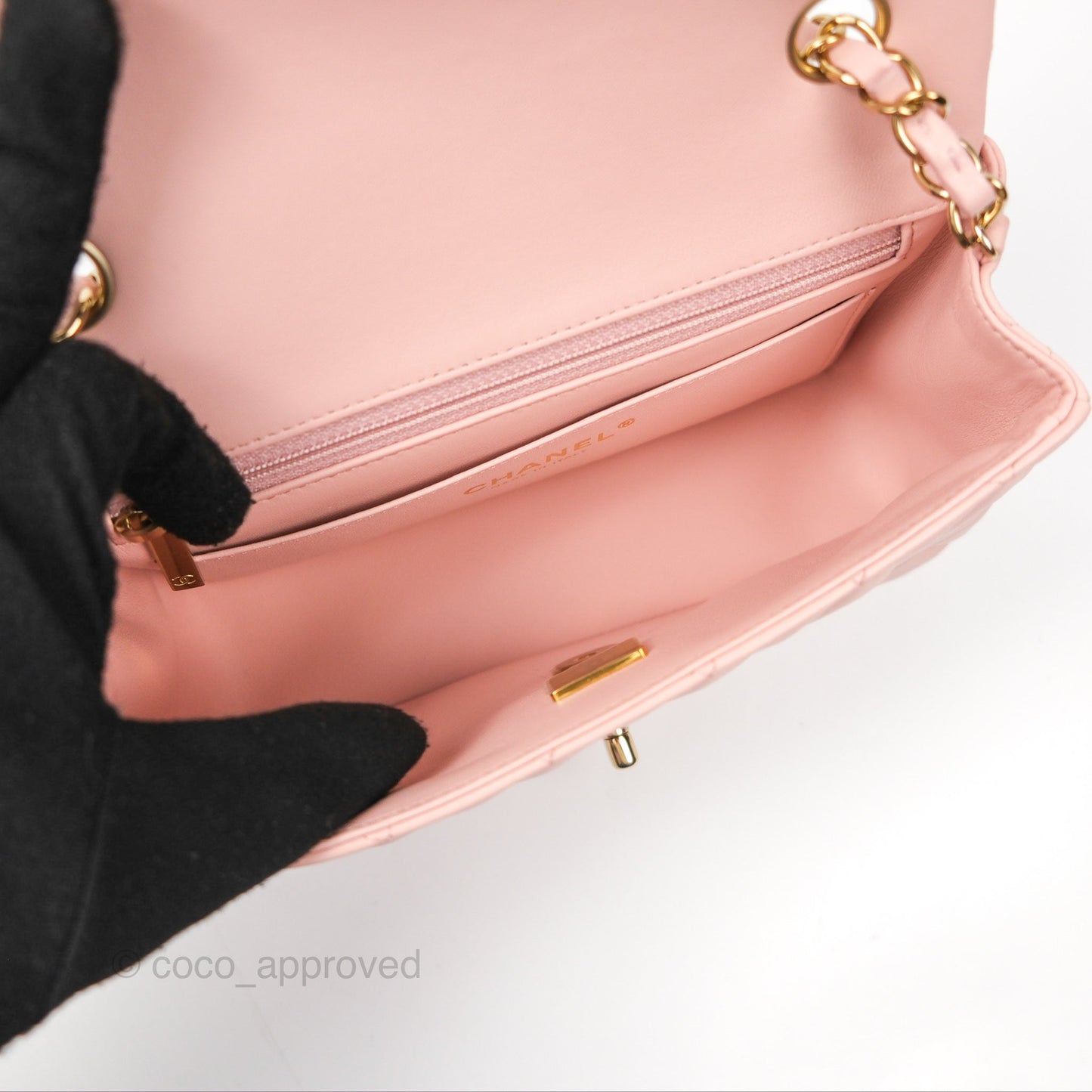 Chanel Quilted Mini Rectangular Flap Baby Pink Lambskin Gold Hardware