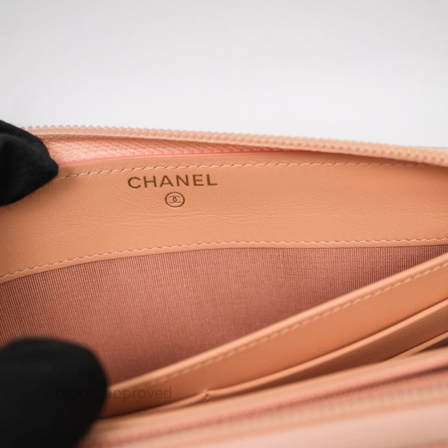Chanel Boy Zip Long Wallet Pink Caviar Gold Hardware