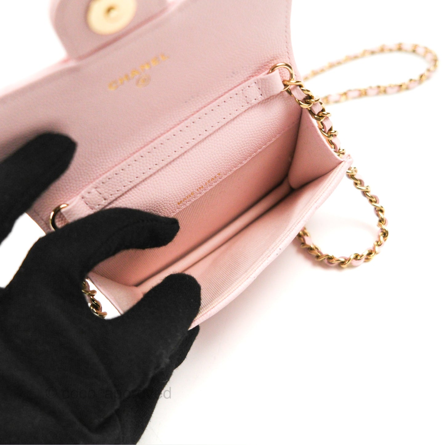 Chanel Mini Wallet With Chain Light Pink Caviar Gold Hardware