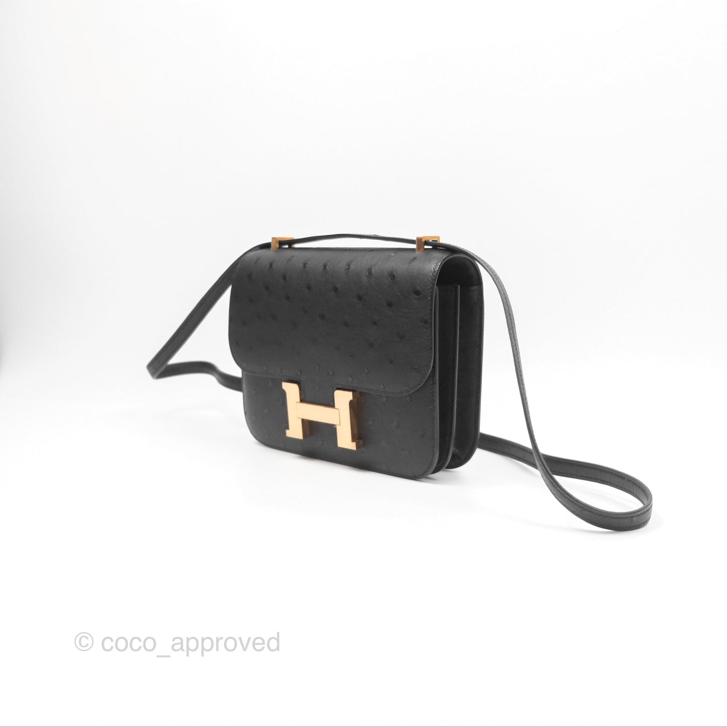 Hermès Constance Mini 18cm Noir 89 Ostrich Rose Gold Hardware