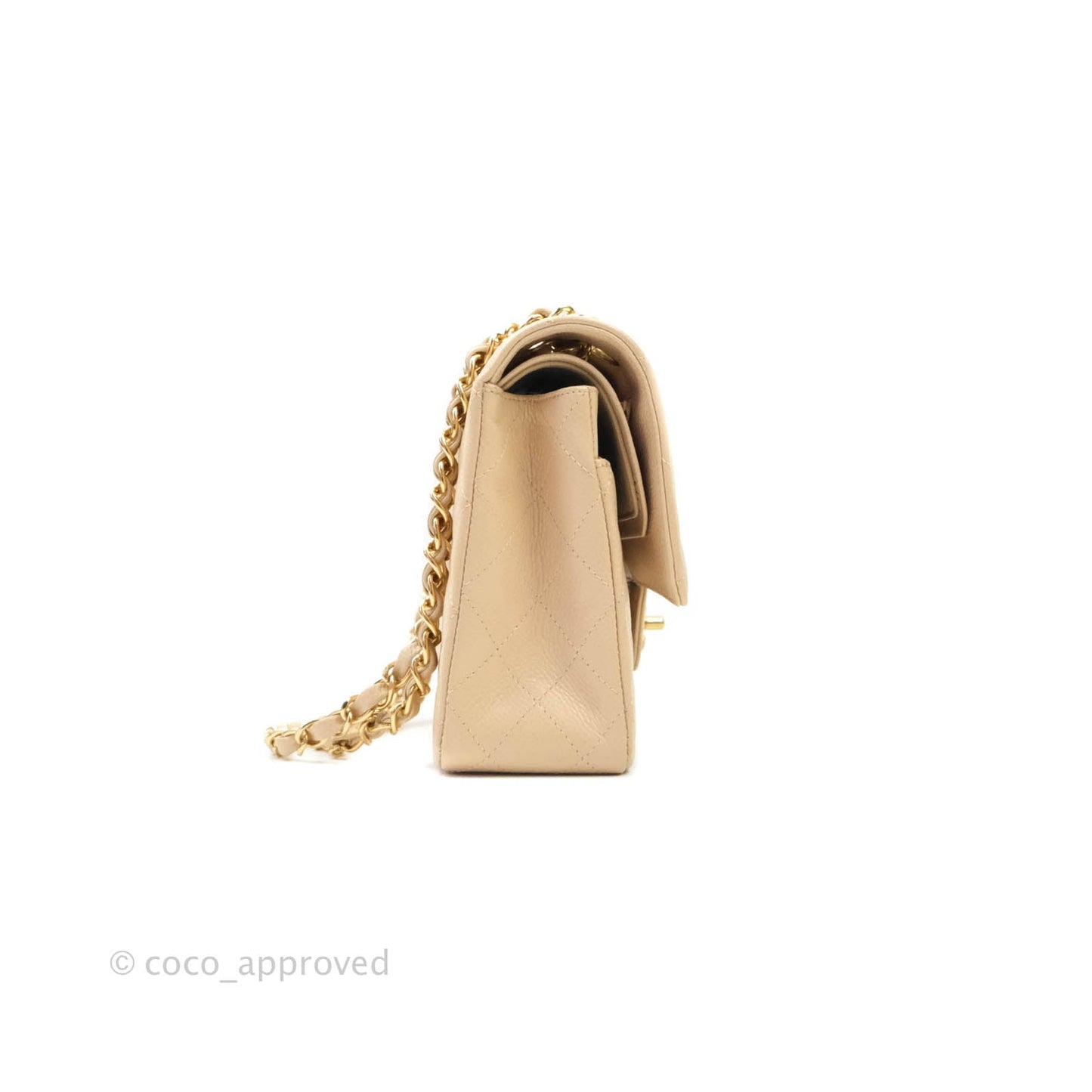 Chanel M/L Medium Double Flap Bag Beige Caviar Gold Hardware