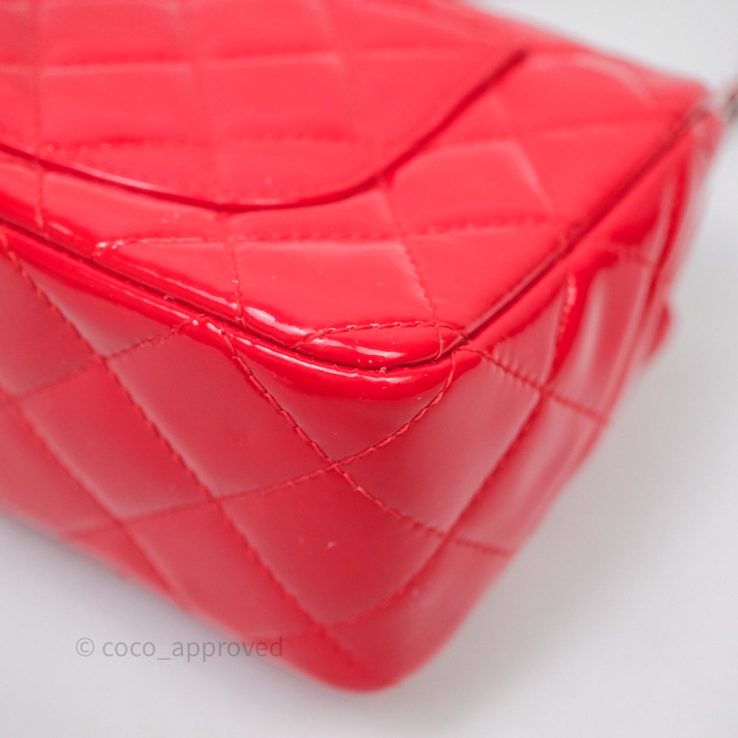 Chanel Mini Rectangular Quilted Red Patent Silver Hardware