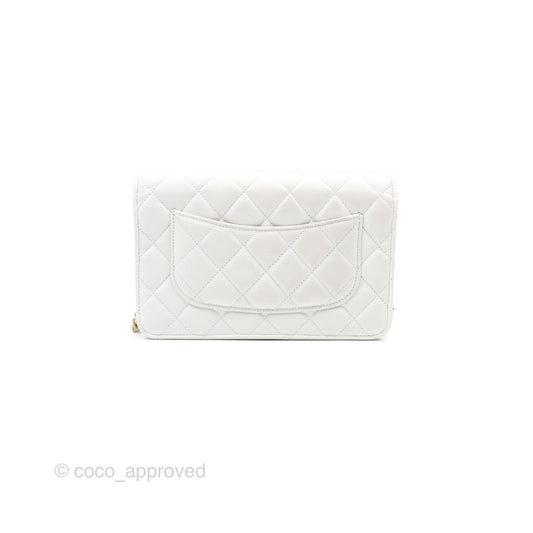 Chanel Quilted Classic Wallet on Chain WOC White Caviar Gold Hardware