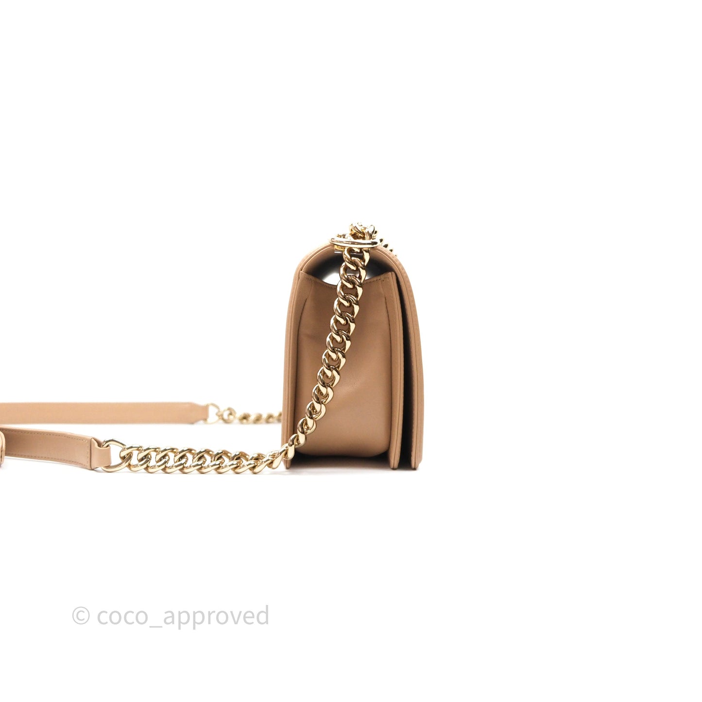 Chanel Boy Quilted Medium Beige Calfskin Gold Hardware