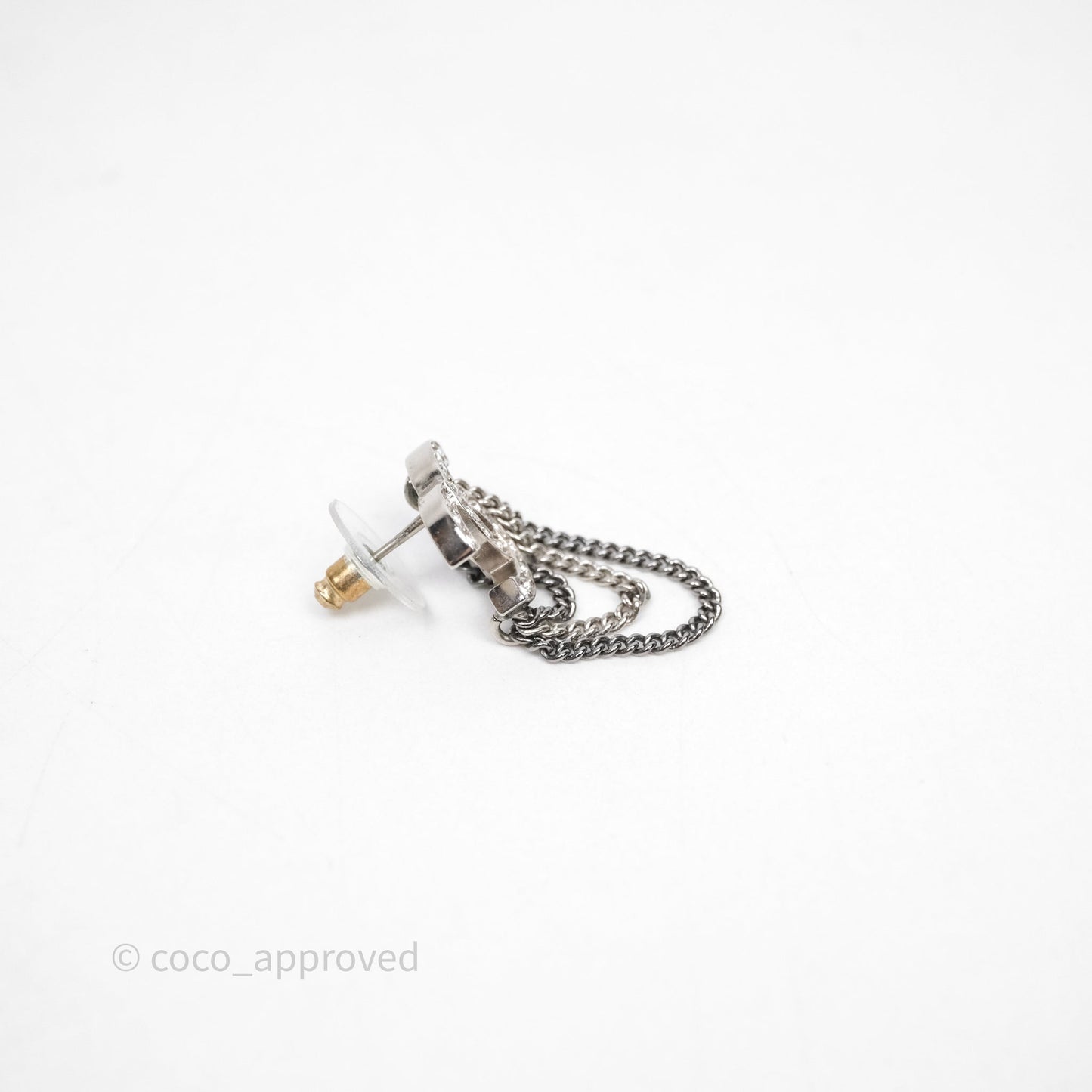 Chanel CC Crystals Chains Drop Earrings Silver Tone 21B