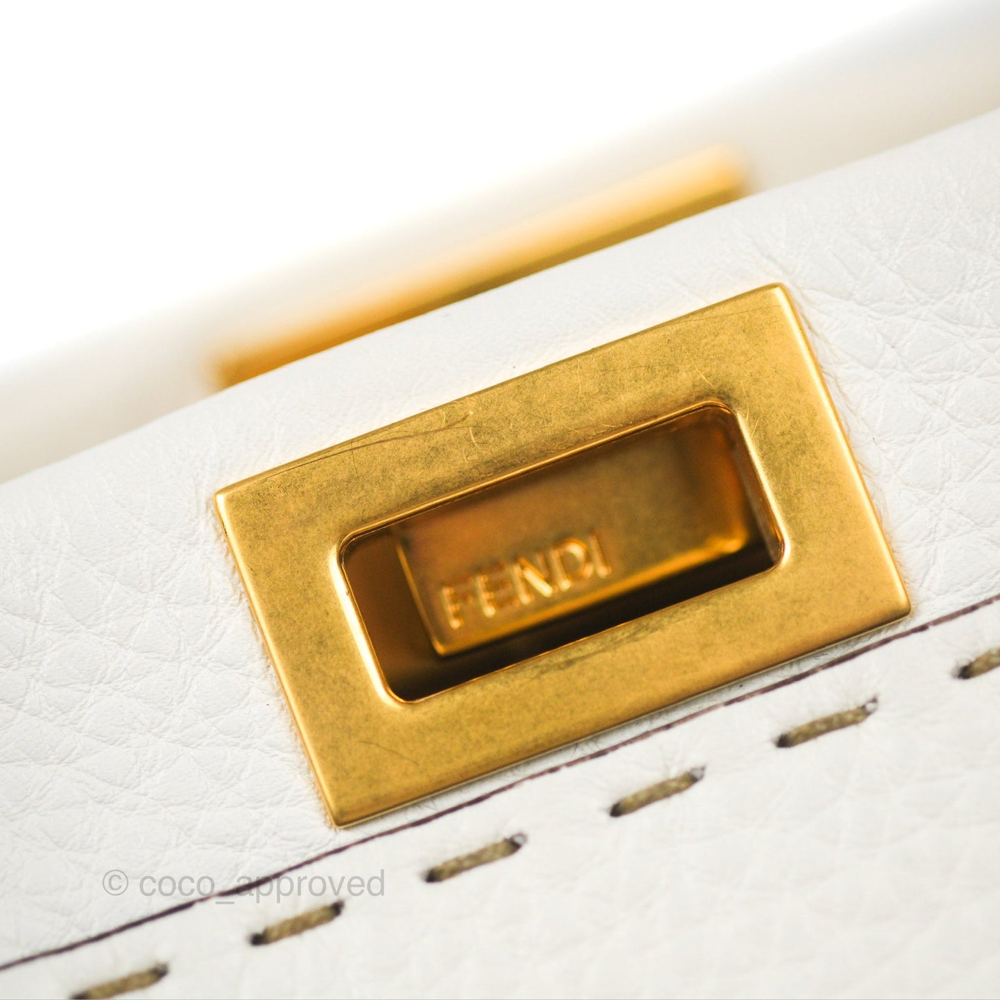 Fendi Mini Peekaboo Bag Contrast Stitch Off White/Navy Grained Leather Gold Hardware