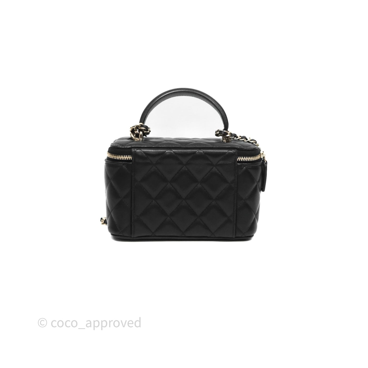 Chanel Vanity Rectangular Top Handle Black Lambskin Light Gold Hardware