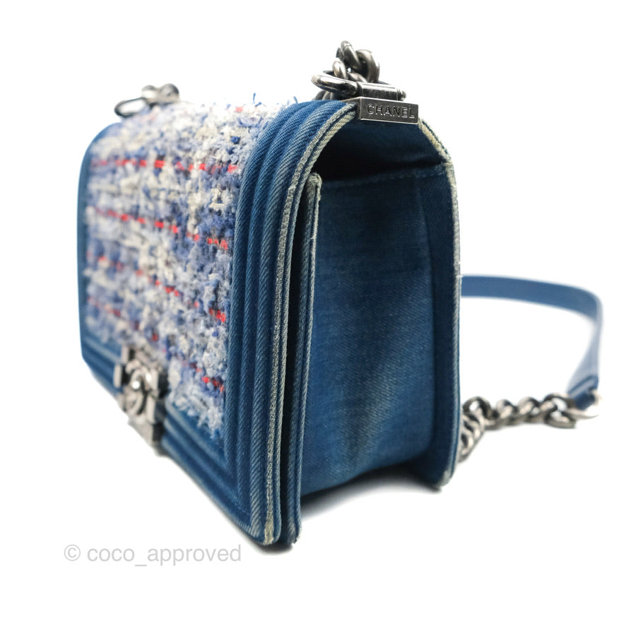 Chanel Medium Boy Blue Denim Tweed Ruthenium Hardware