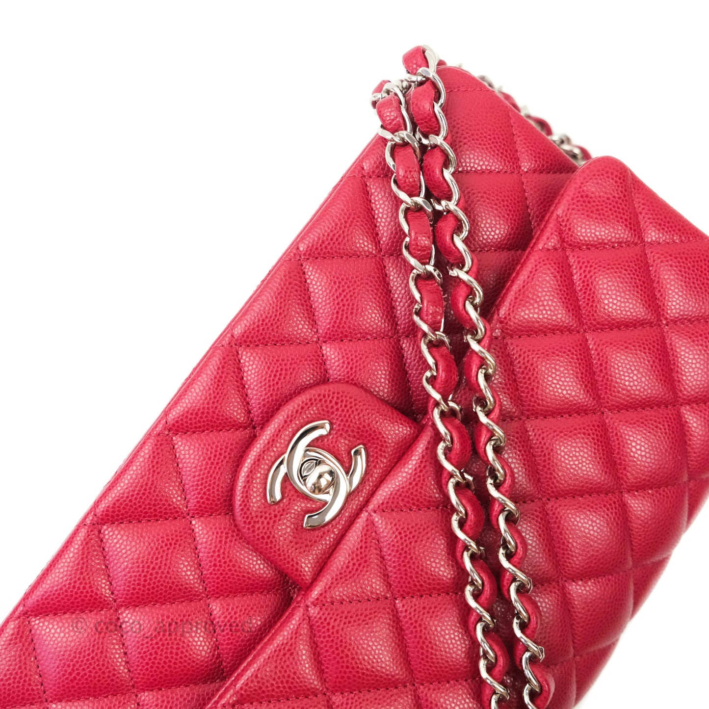 Chanel Classic M/L Medium Double Flap Red Caviar Silver Hardware 18B